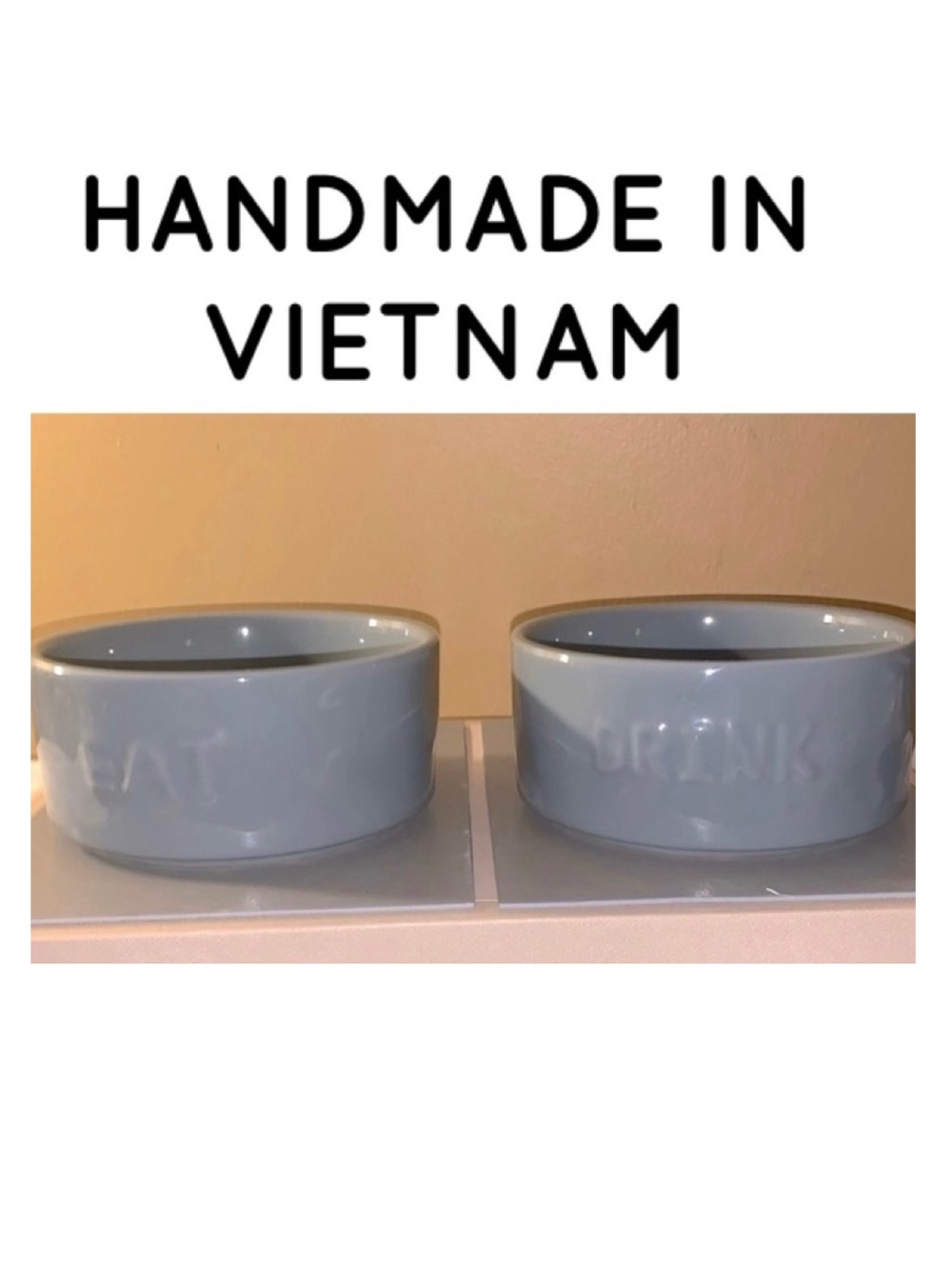 🇺🇸 Set of 2 Gray Ceramic Pet Bowls ( EAT, DRINK) NIB